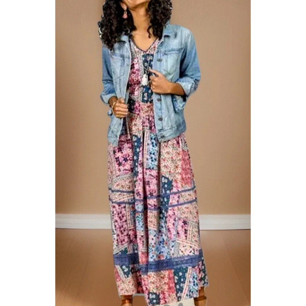 Matilda Jane Wildlife Maxi Dress Pink Teal Floral Boho Patchwork Women's Size XL - Picture 16 of 16